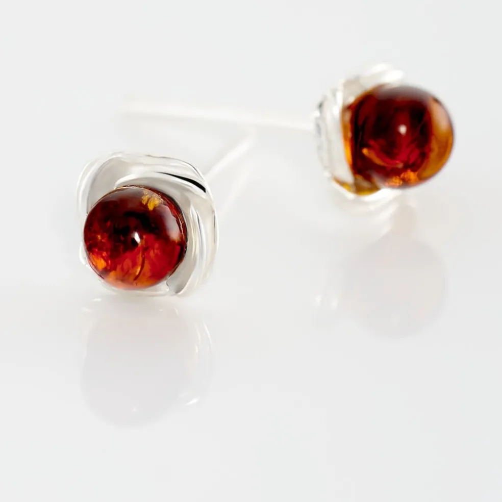 Boucles D'oreilles Puces Argent Blanc Joude Ambre