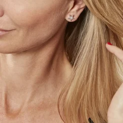 Boucles D'oreilles Puces Argent Blanc Katou Oxydes De Zirconium