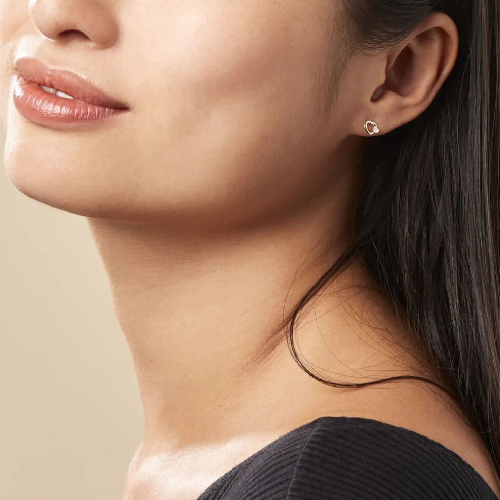 Boucles D'oreilles Puces Anne-maudae Double Coeurs Or Bicolore