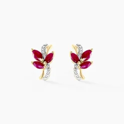 Boucles D'oreilles Puces Angie Or Jaune Rubis Diamant