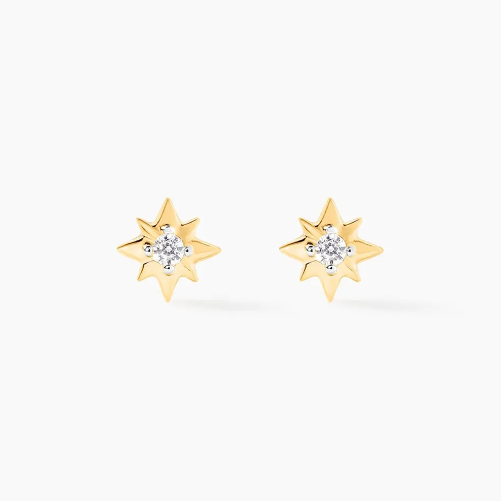 Boucles D'oreilles Puces Astralia Or Jaune Oxyde De Zirconium