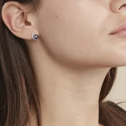 Boucles D'oreilles Puces Anais Or Blanc Perle De Culture Et Oxyde