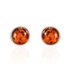 Boucles D'oreilles Puces Argent Blanc Acacia Ambre