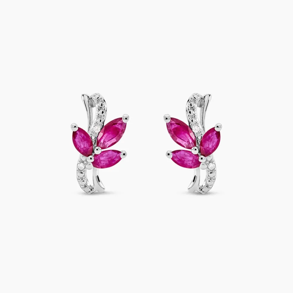 Boucles D'oreilles Puces Angie Or Blanc Diamant Et Rubis