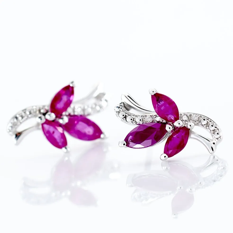 Boucles D'oreilles Puces Angie Or Blanc Diamant Et Rubis