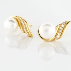 Boucles D'oreilles Puces Antoinette Or Jaune Perle De Culture