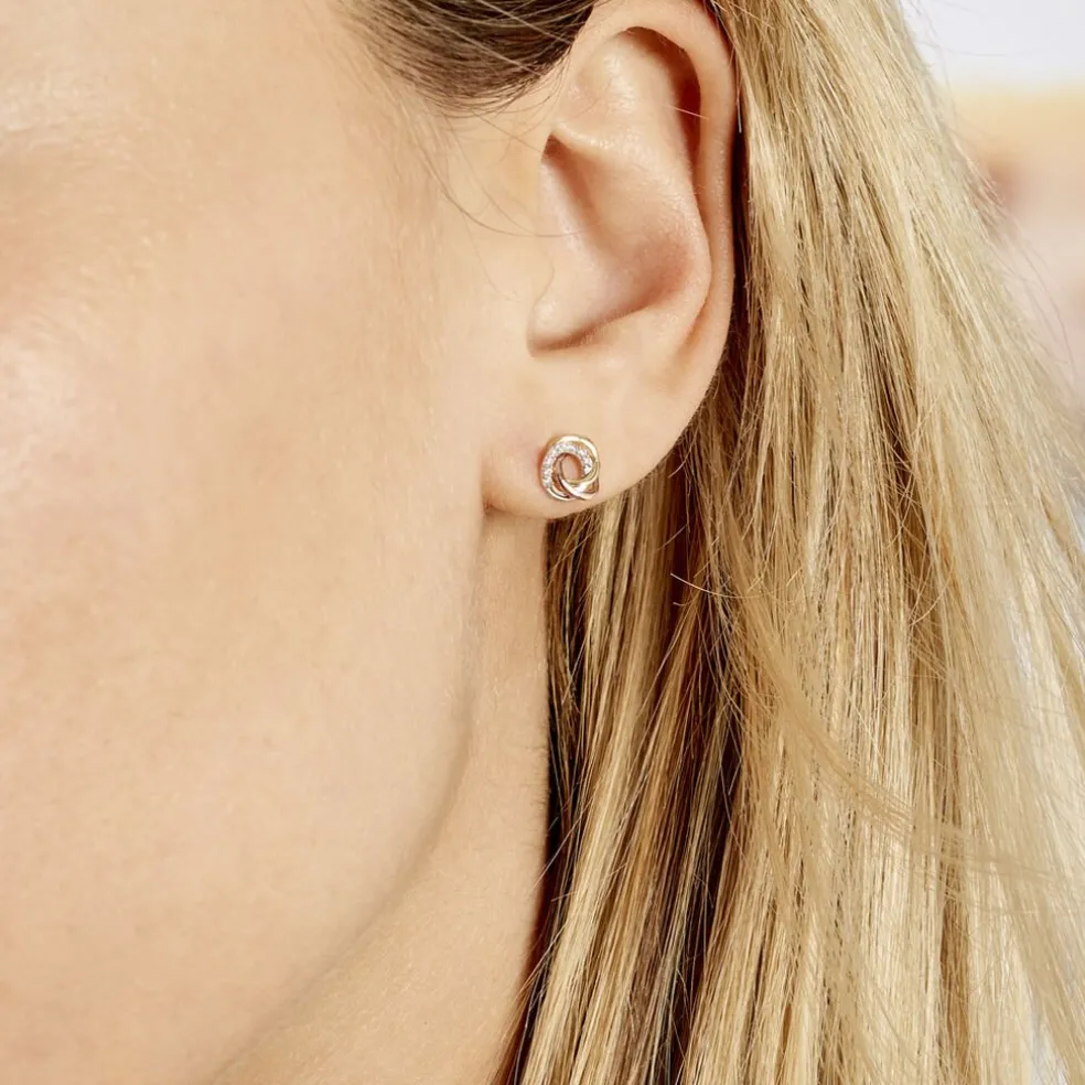 Boucles D'oreilles Puces Amaiur Or Tricolore Oxydes De Zirconium