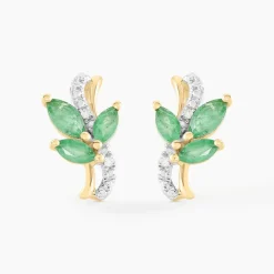 Boucles D'oreilles Puces Angie Or Jaune Emeraude Diamant