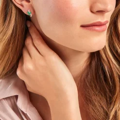 Boucles D'oreilles Puces Angie Or Jaune Emeraude Diamant