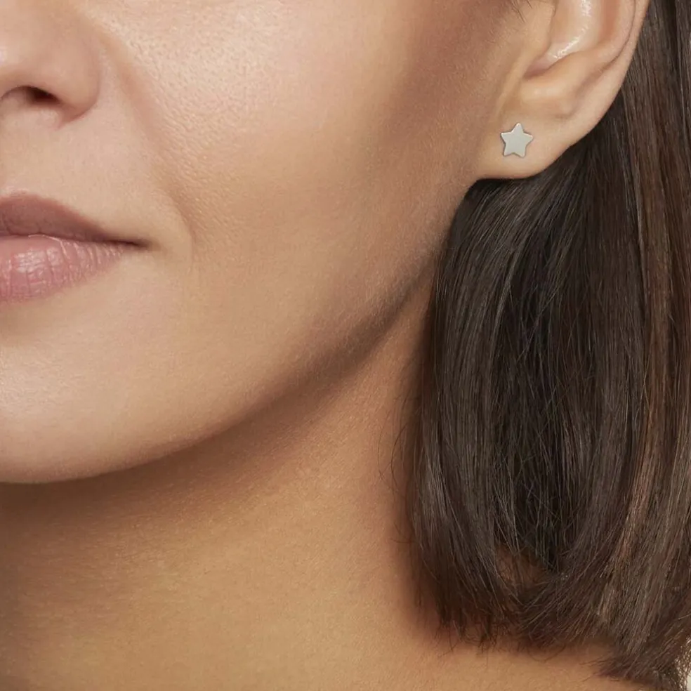Boucles D'oreilles Puces Astre Argent Blanc