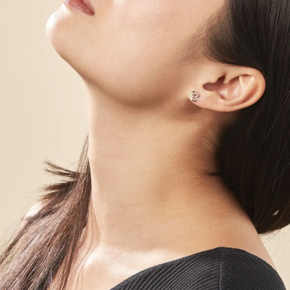 Boucles D'oreilles Puces Anne-maudae Double Coeurs Or Bicolore
