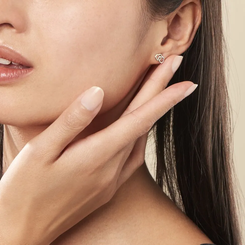 Boucles D'oreilles Puces Anne-maudae Double Coeurs Or Bicolore