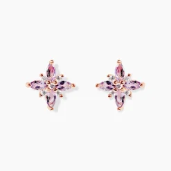 Boucles D'oreilles Puces Anabele Or Rose Amethyste Oxyde