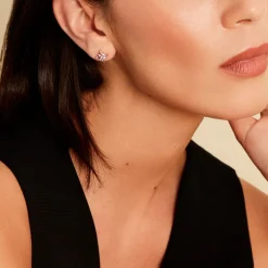 Boucles D'oreilles Puces Anabele Or Rose Amethyste Oxyde