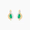 Boucles D'Oreilles Puces Angelika Or Jaune Emeraude Diamant