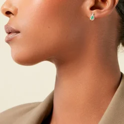 Boucles D'Oreilles Puces Angelika Or Jaune Emeraude Diamant