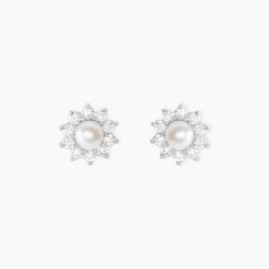 Boucles D'oreilles Puces Argent Blanc Cheri Perle De Culture Oxydes
