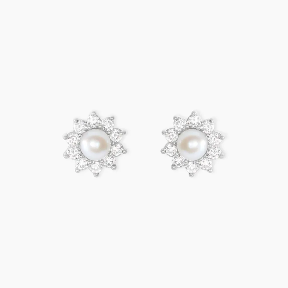 Boucles D'oreilles Puces Argent Blanc Cheri Perle De Culture Oxydes