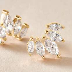 Boucles D'oreilles Puces Amazonia Plaqué Or Jaune Oxyde De Zirconium