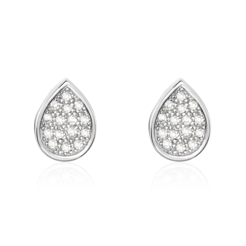 Boucles D'oreilles Puces Argent Blanc Tricoria Oxydes De Zirconium