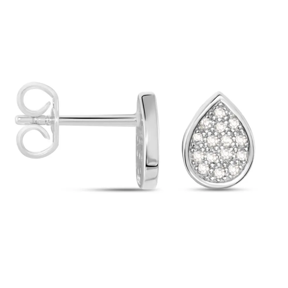 Boucles D'oreilles Puces Argent Blanc Tricoria Oxydes De Zirconium