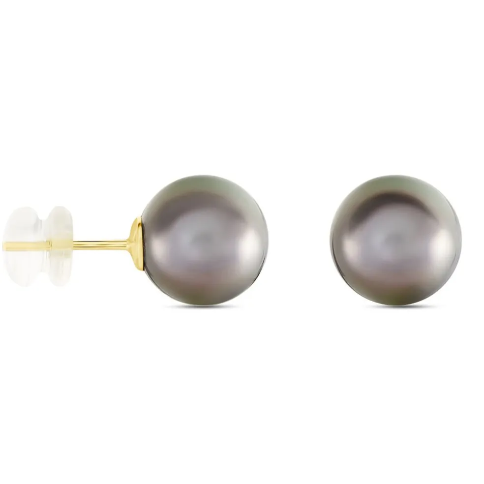 Boucles D'oreilles Puces Alper Or Jaune Perle De Culture De Tahiti