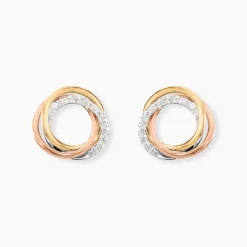 Boucles D'oreilles Puces Amaiur Or Tricolore Oxydes De Zirconium