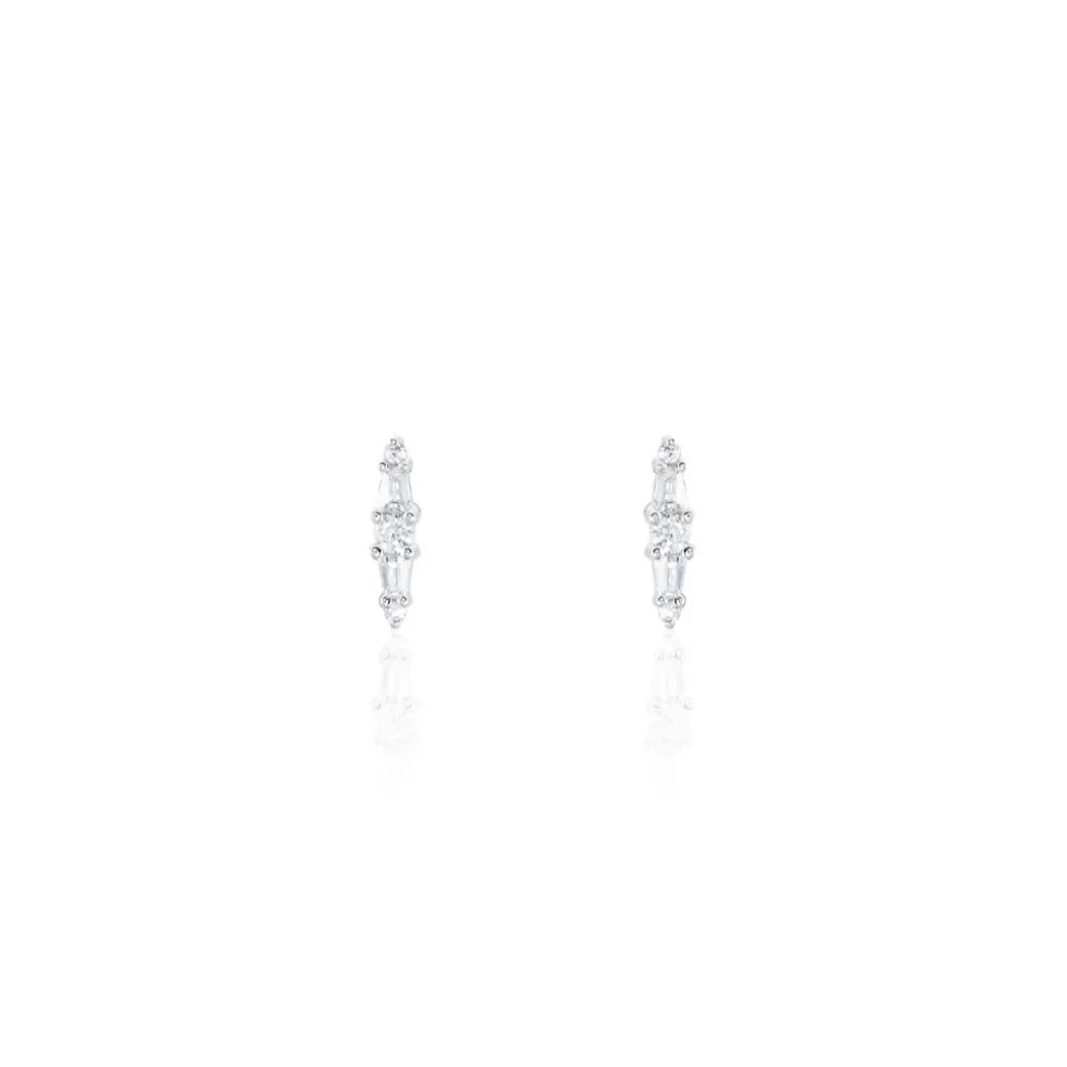 Boucles D'oreilles Puces Adriaan Argent Blanc Oxyde De Zirconium
