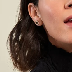 Boucles D'oreilles Puces Aghavni Plaque Or Jaune Agate