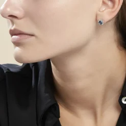 Boucles D'oreilles Puces Argent Blanc Clover Verre Oxydes De Zirconium