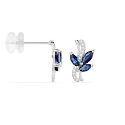 Boucles D'oreilles Puces Angie Or Blanc Saphir Et Diamant