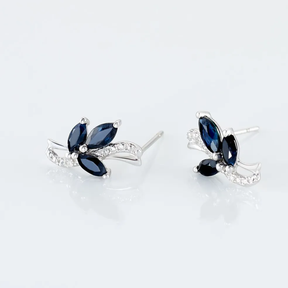 Boucles D'oreilles Puces Angie Or Blanc Saphir Et Diamant