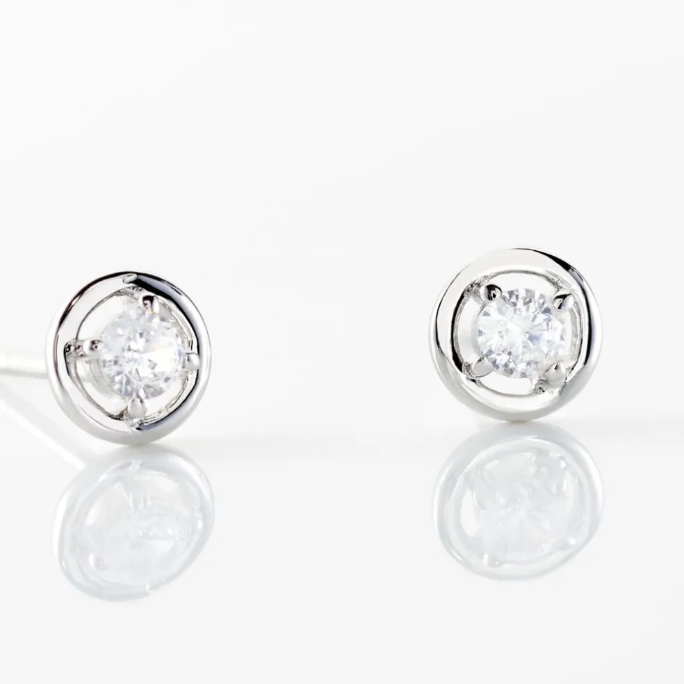 Boucles D'oreilles Puces Argent Blanc Laureto Oxydes De Zirconium