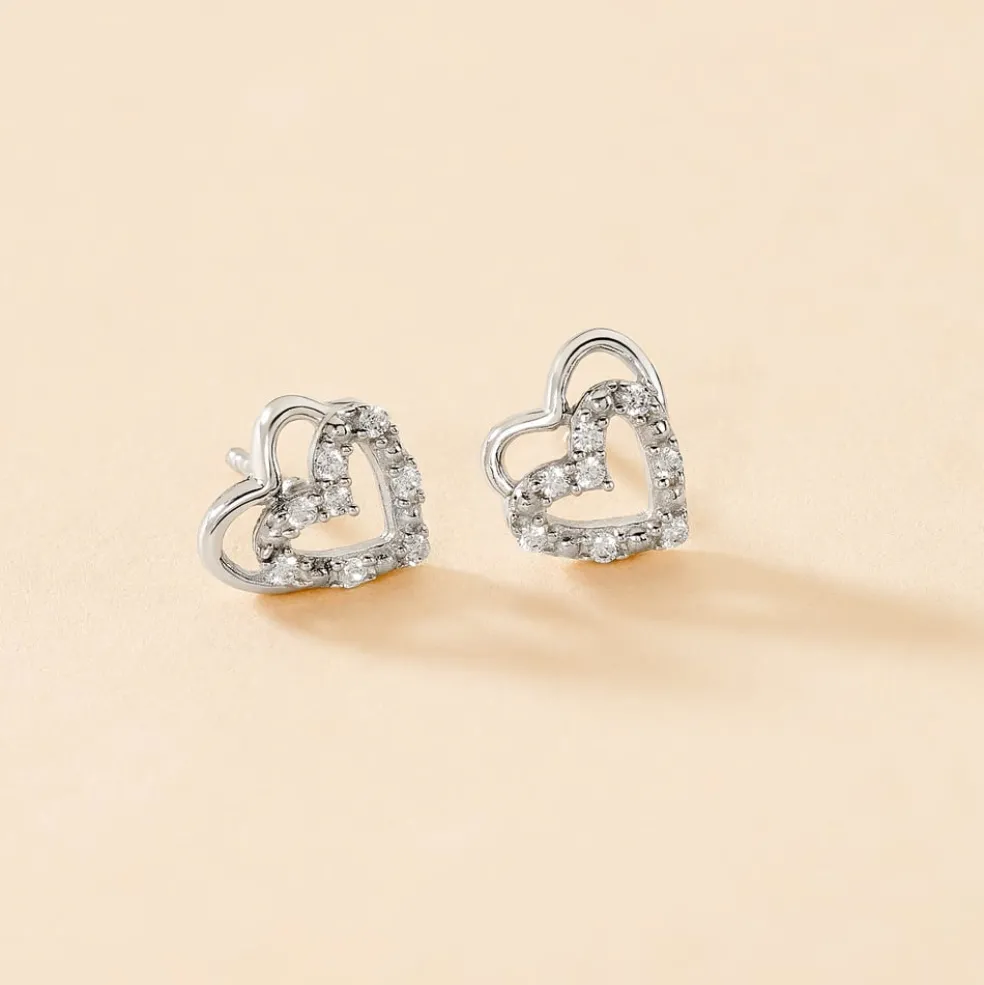Boucles D'oreilles Puces Aoki Argent Blanc Oxyde De Zirconium