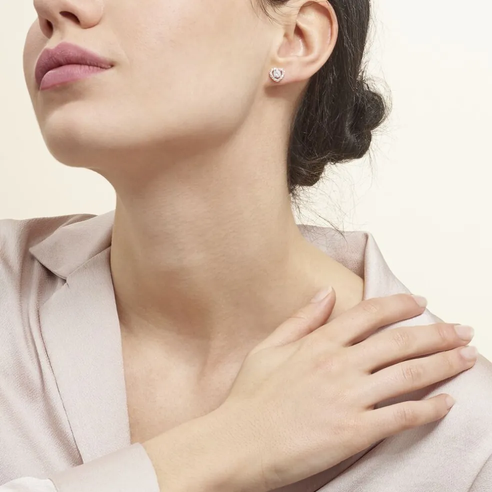 Boucles D'oreilles Puces Alais Plaqué Or Jaune Oxyde De Zirconium