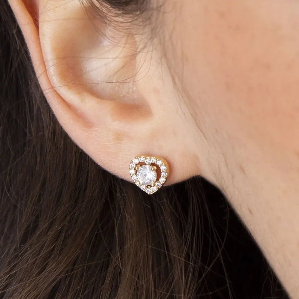 Boucles D'oreilles Puces Alais Plaqué Or Jaune Oxyde De Zirconium