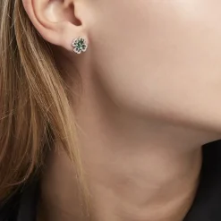 Boucles D'oreilles Puces Argent Blanc Deryn Verre Oxydes De Zirconium