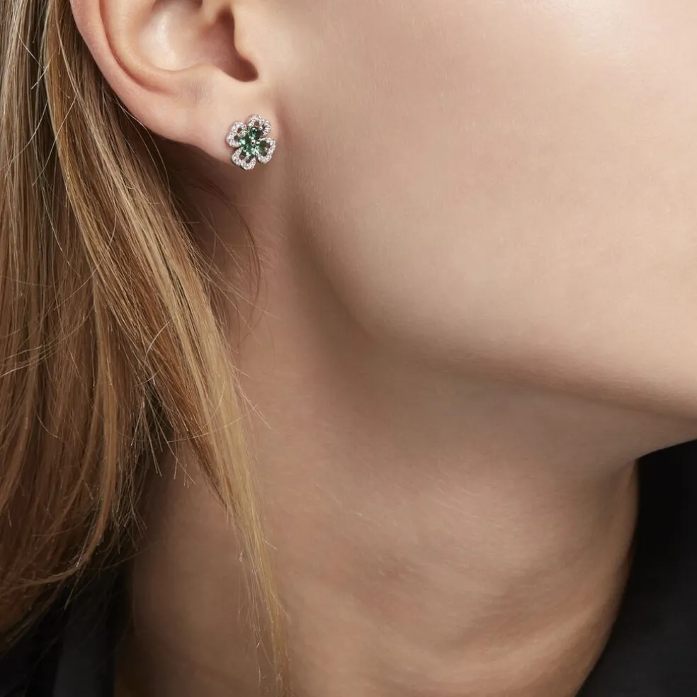 Boucles D'oreilles Puces Argent Blanc Deryn Verre Oxydes De Zirconium