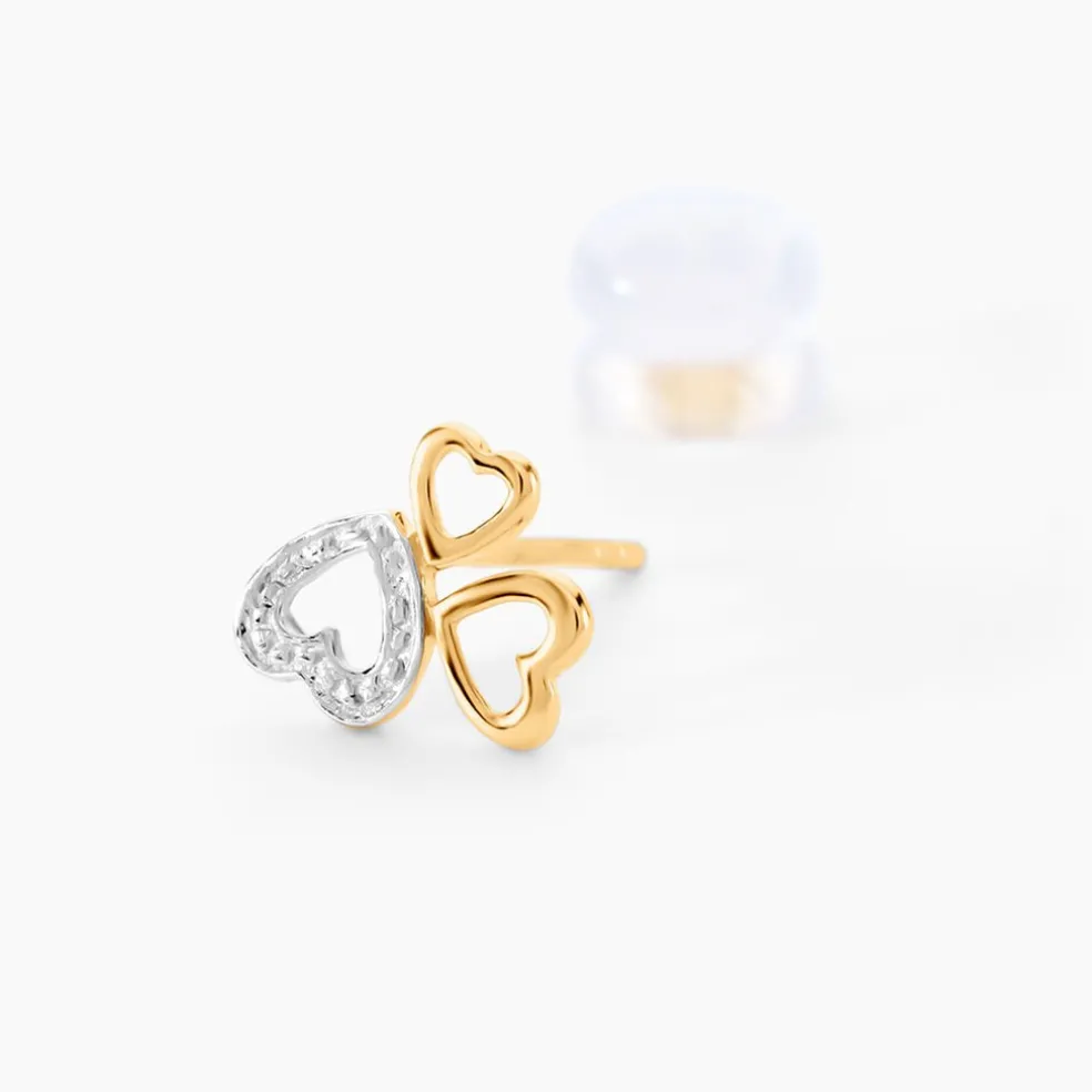 Boucles D'oreilles Puces Anne-maudae Triple Coeurs Or Bicolore