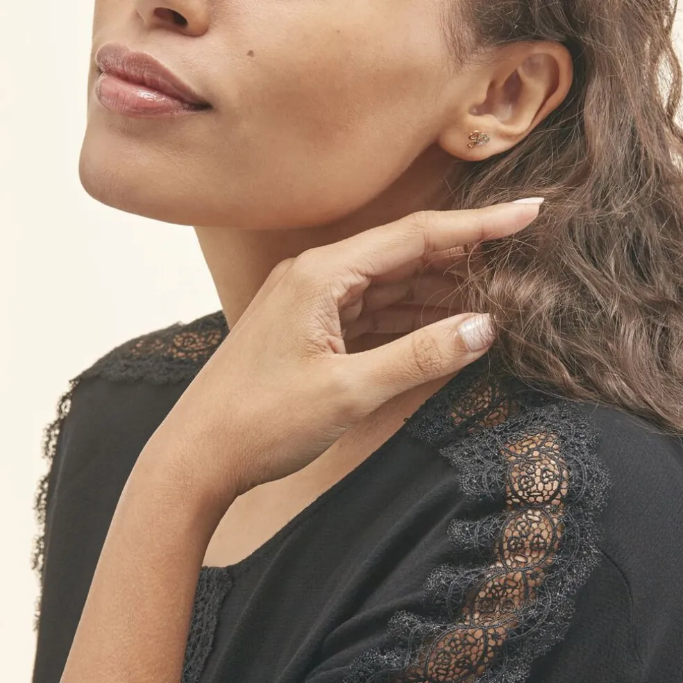 Boucles D'oreilles Puces Anne-maudae Triple Coeurs Or Bicolore