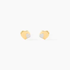 Boucles D'oreilles Puces Anne-maudae Double Coeurs Or Bicolore
