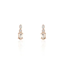 Boucles D'oreilles Puces Antonia Or Rose Morganite Et Diamant