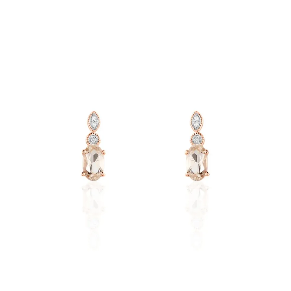 Boucles D'oreilles Puces Antonia Or Rose Morganite Et Diamant