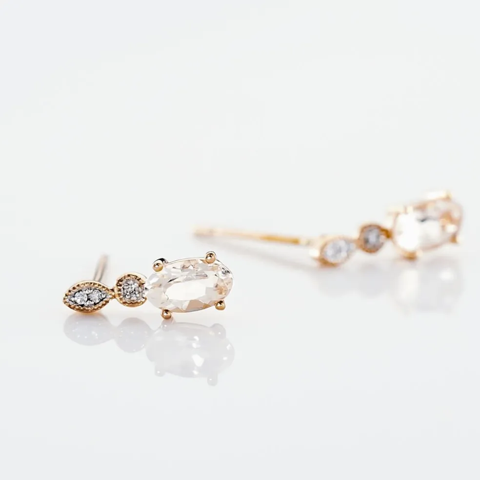 Boucles D'oreilles Puces Antonia Or Rose Morganite Et Diamant