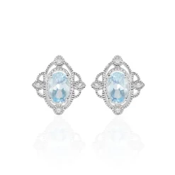 Boucles D'oreilles Puces Amance Or Blanc Topaze Et Oxyde De Zirconium