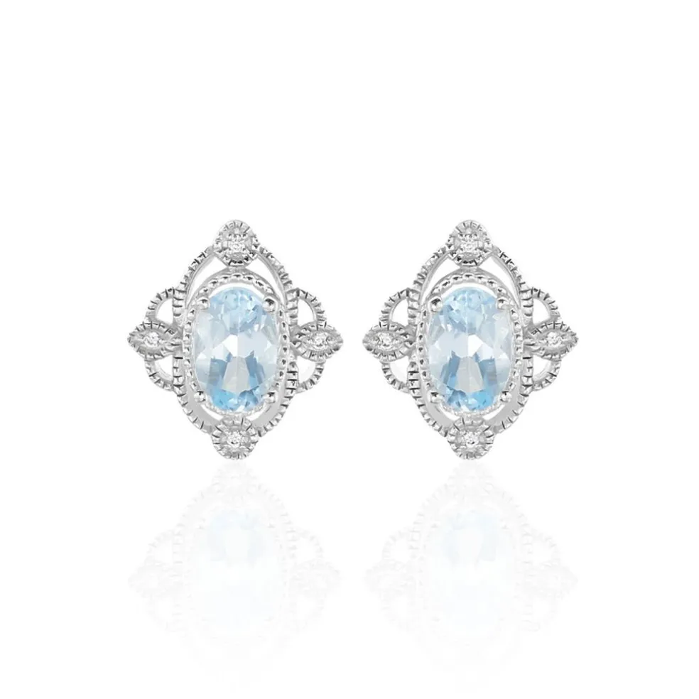 Boucles D'oreilles Puces Amance Or Blanc Topaze Et Oxyde De Zirconium