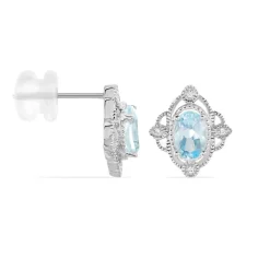 Boucles D'oreilles Puces Amance Or Blanc Topaze Et Oxyde De Zirconium