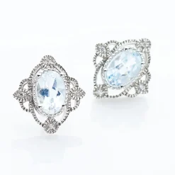 Boucles D'oreilles Puces Amance Or Blanc Topaze Et Oxyde De Zirconium