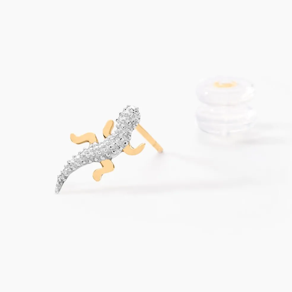 Boucles D'oreilles Puces Azzedine Salamandre Or Bicolore