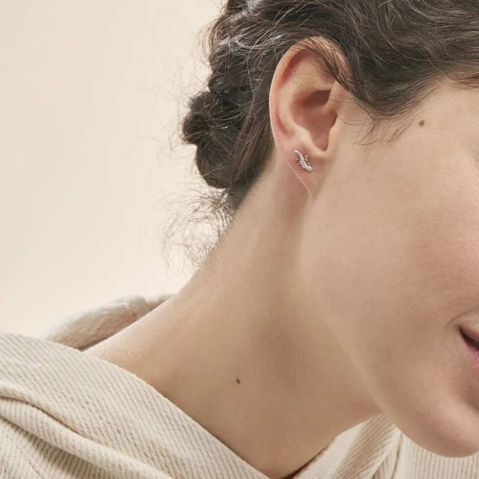 Boucles D'oreilles Puces Azzedine Salamandre Or Bicolore